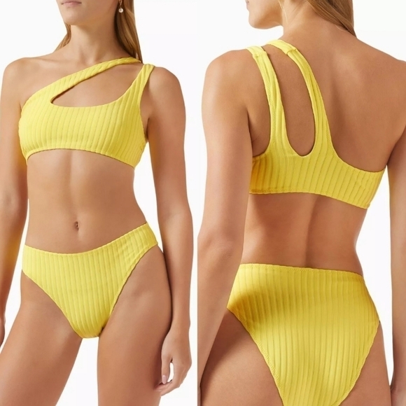 New Solid & Striped The Brody Solid Rib Lemonade Bikini Top & Bottom Set NWT XS - Picture 1 of 16